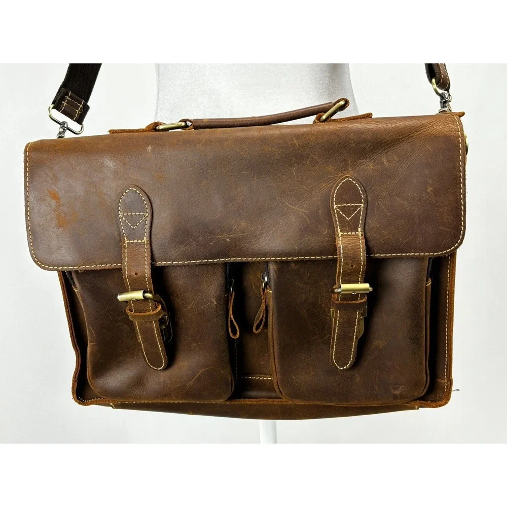 Unbranded All Leather Messenger Bag Briefcase GUC Adjustable Strap Quality